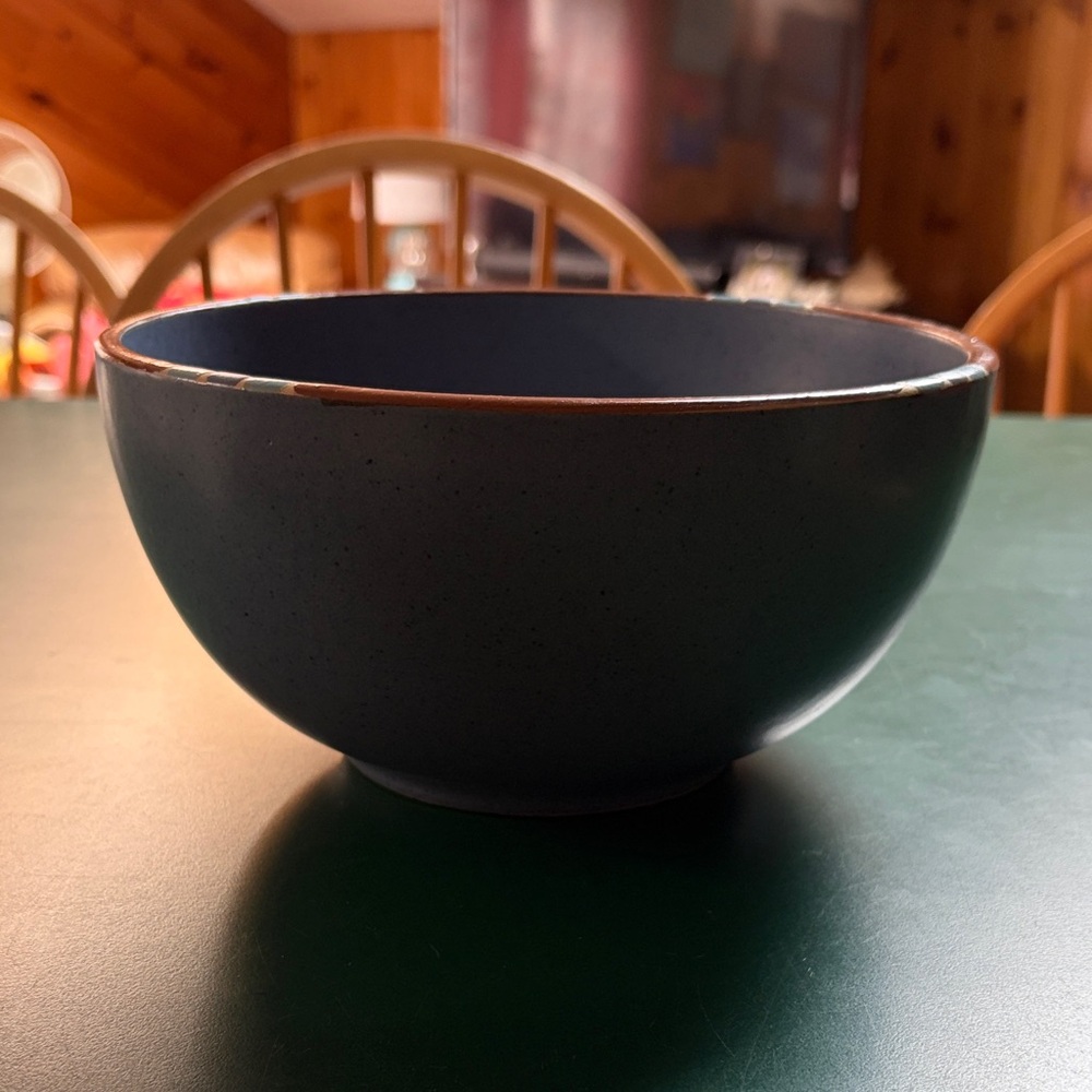 Dansk Mesa Sky Dark Blue Ceramic Bowl with Brown Rim